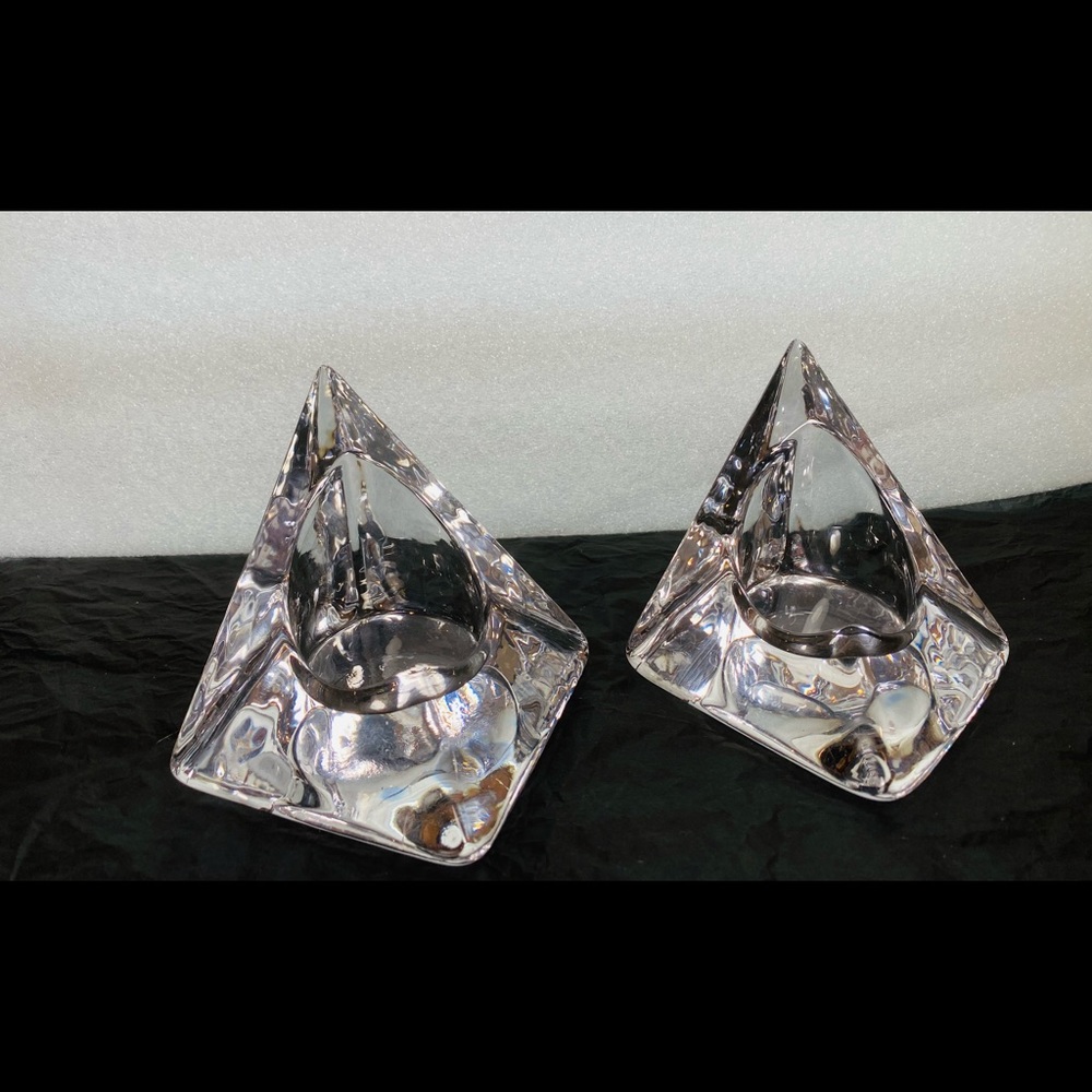Nybro Sweden Pyramid Glass Contemporary Pillar Candle Holder